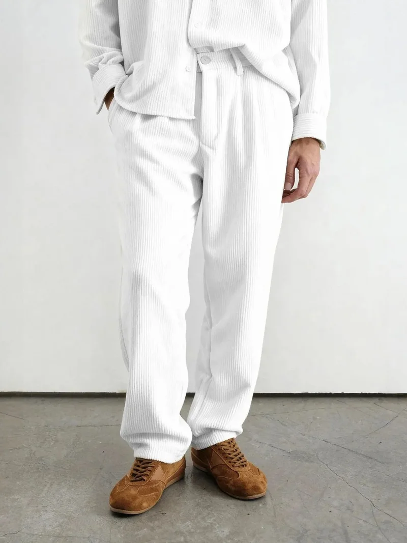 جيستو بنطلون جيستو رجالي واسع الساق بطيات نسيجية